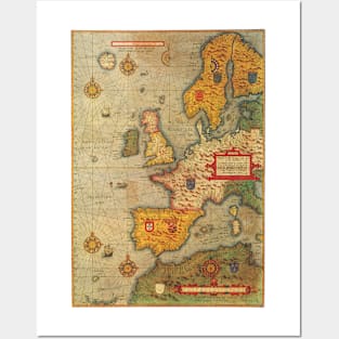 Antique Map, a Sea Chart of Europe by Lucas Janszoon Waghenaer, 1583 Posters and Art